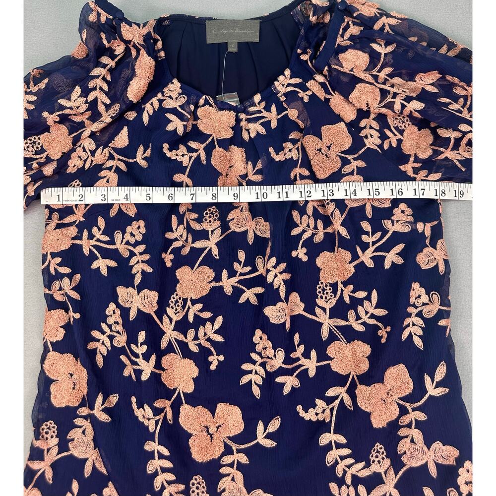 NWOT Anthropologie Sunday in Brooklyn Navy Pink Embroidered Floral Blouse Size S - Picture 9 of 11